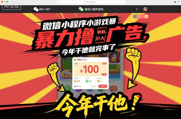 微信小程序小游戏暴力撸广告，单机日入100，今年干他就完事了-乡甜网-郭猛农村淘宝