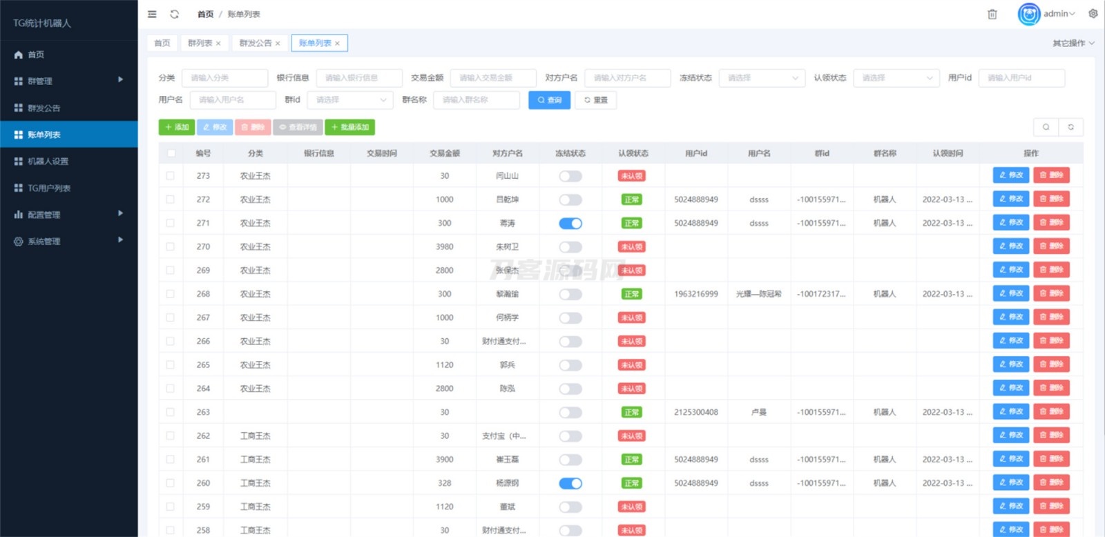 Telegram统计机器人源码/TG记账群发机器源码人/TG自动记账全开源版本-乡甜网-郭猛农村淘宝