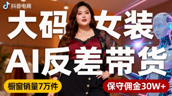 抖音小众赛道，大码女装AI反差带货，不用直播，每天6条作品，橱窗卖7万件，保守佣金30W+-乡甜网-郭猛农村淘宝