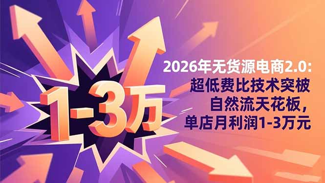 2026年无货源电商2.0【更新】：超低费比技术突破自然流天花板，单店月利润1-3万元-乡甜网-郭猛农村淘宝