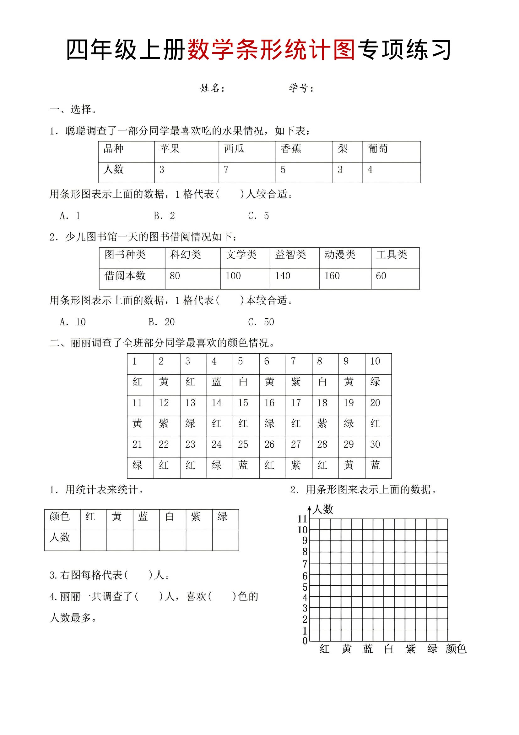 四年级上数学条形统计图专项练习-乡甜网-郭猛农村淘宝