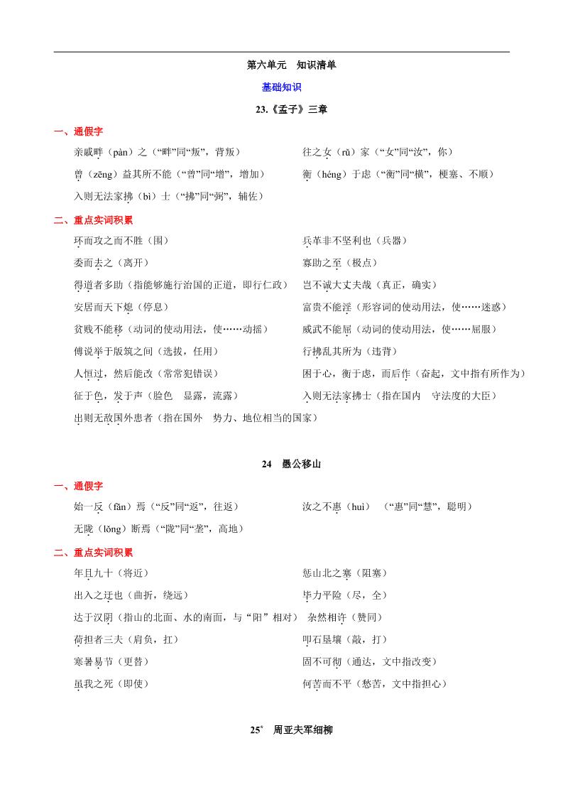 八年级上语文第六单元知识清单-乡甜网-郭猛农村淘宝