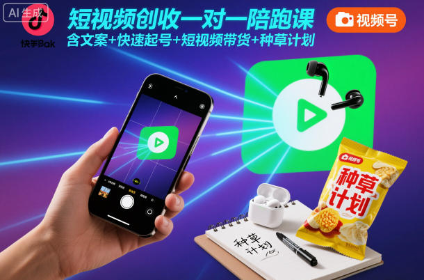 短视频创收一对一陪跑课，含文案+快速起号+短视频带货+种草计划-乡甜网-郭猛农村淘宝