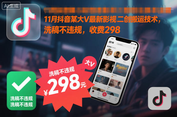 11月抖音某大V最新影视二创搬运技术，洗稿不违规，收费298-乡甜网-郭猛农村淘宝
