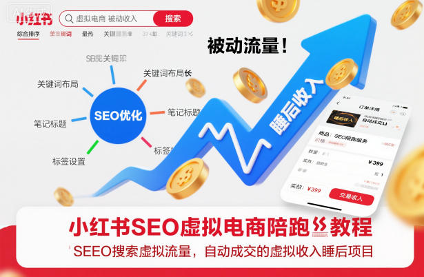 小红书SEO虚拟电商陪跑教程，实现seo搜索被动流量，自动成交的被动收入睡后项目-乡甜网-郭猛农村淘宝