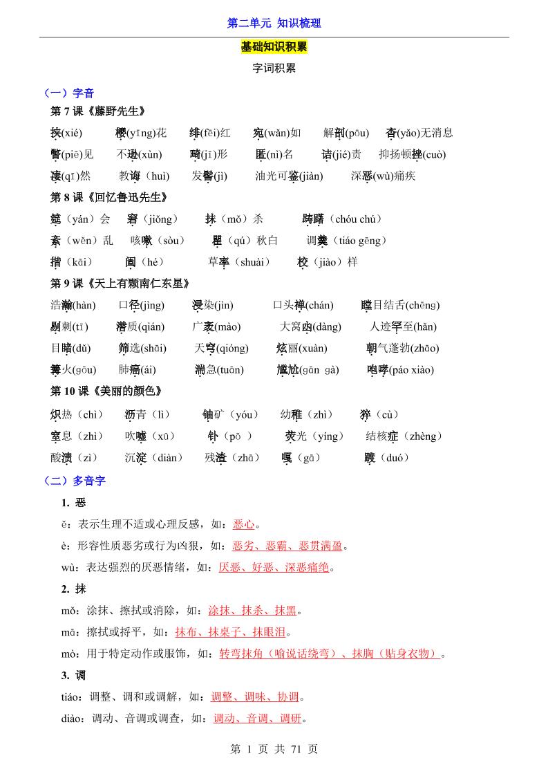 八年级上语文第2单元（知识梳理）-知识点-乡甜网-郭猛农村淘宝