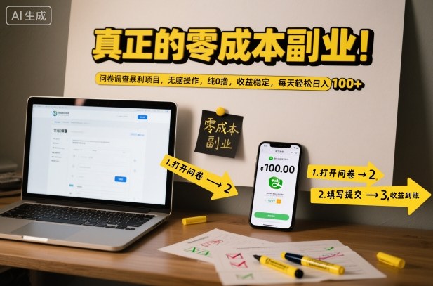 真正的零成本副业！问卷调查暴利项目，无脑操作，纯0撸，收益稳定，每天轻松日入100+【揭秘】-乡甜网-郭猛农村淘宝