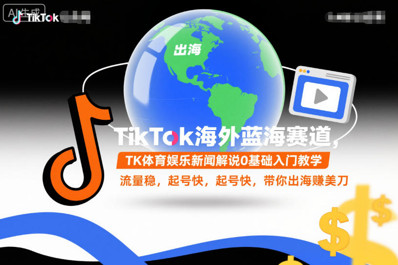 TikTok海外蓝海赛道，TK体育娱乐新闻解说0基础入门教学，流量稳，起号快，带你出海賺美刀-乡甜网-郭猛农村淘宝
