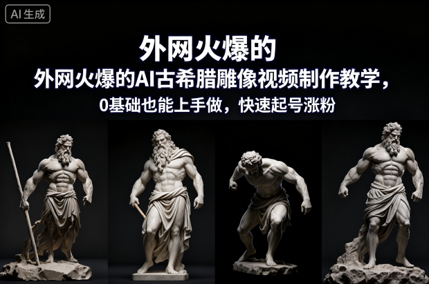 外网火爆的AI古希腊雕像视频制作教学，0基础也能上手做，快速起号涨粉-乡甜网-郭猛农村淘宝