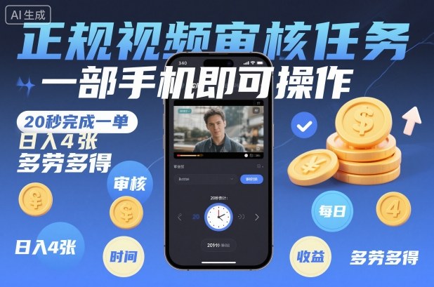 正规视频审核任务，一部手机即可操作，20秒完成一单，日入4张，多劳多得【揭秘】-乡甜网-郭猛农村淘宝