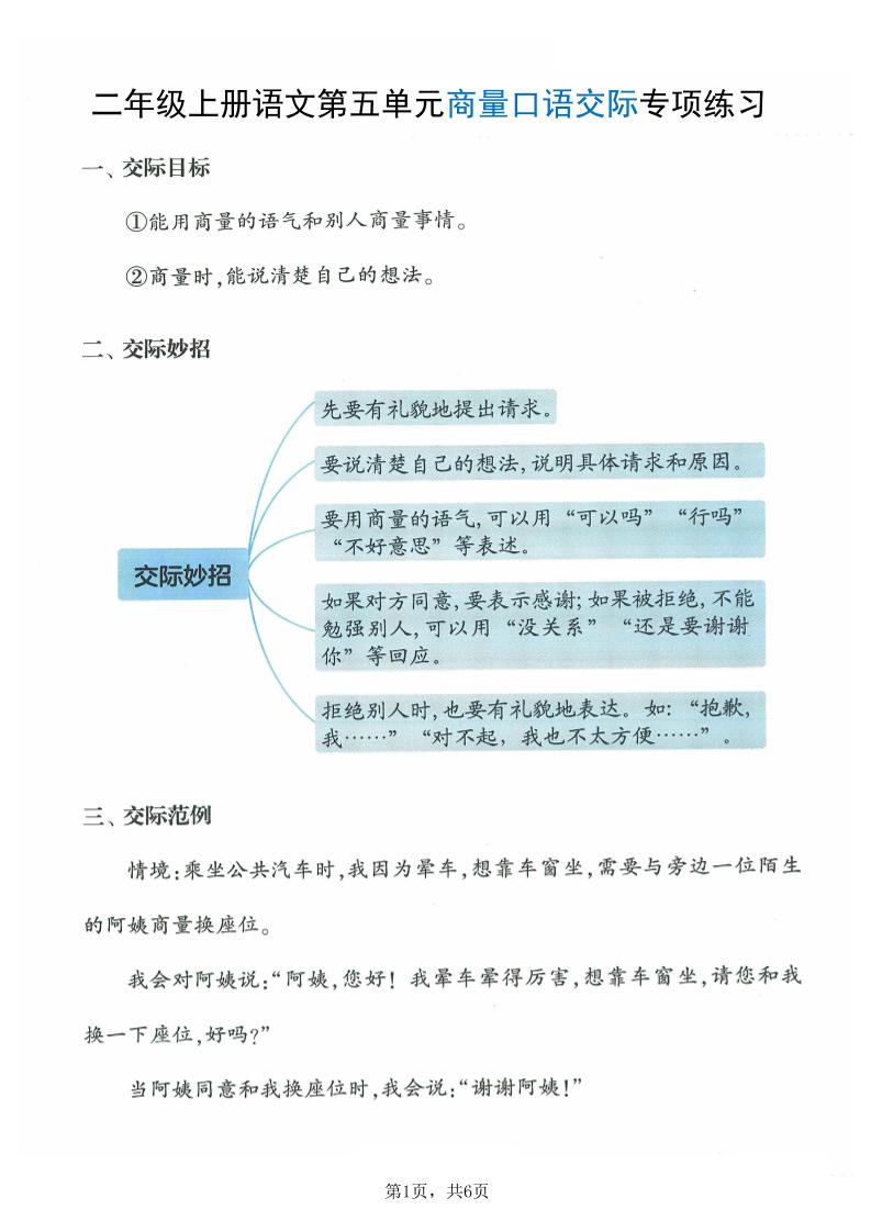 二上语文第五单元商量口语交际专项练习（7页）-乡甜网-郭猛农村淘宝