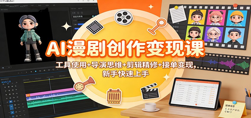 AI漫剧创作变现课：工具使用+导演思维+剪辑精修+接单变现，新手快速上手-乡甜网-郭猛农村淘宝