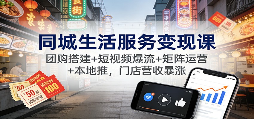 同城生活服务变现课：团购搭建+短视频爆流+矩阵运营+本地推，门店营收暴涨-乡甜网-郭猛农村淘宝