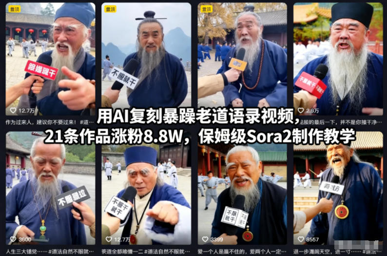 用AI复刻暴躁老道语录视频，21条作品涨粉8.8W，保姆级Sora2制作教学-乡甜网-郭猛农村淘宝