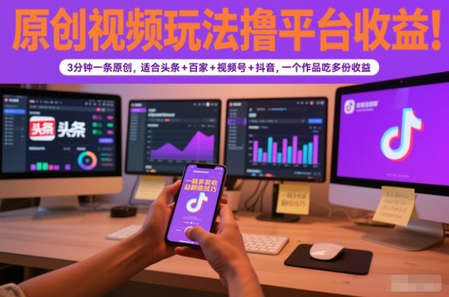 原创视频玩法撸平台收益，3分钟一条原创，适合头条+百家+视频号+抖音，一个作品吃多份收益-乡甜网-郭猛农村淘宝