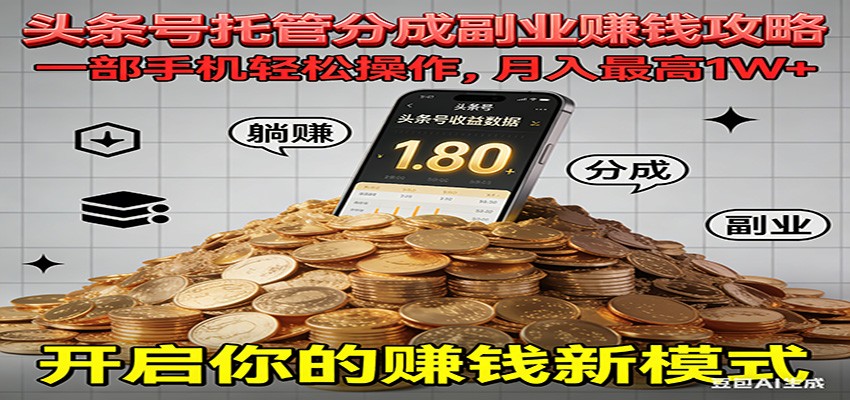 全程托管今日头条，一部手机就可以开干，最高躺赚1W+-乡甜网-郭猛农村淘宝