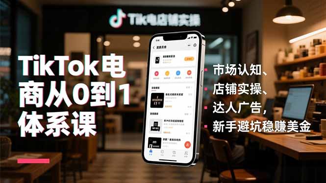 TikTok电商从0到1体系课，市场认知、店铺实操、达人广告，新手避坑稳赚美金-乡甜网-郭猛农村淘宝