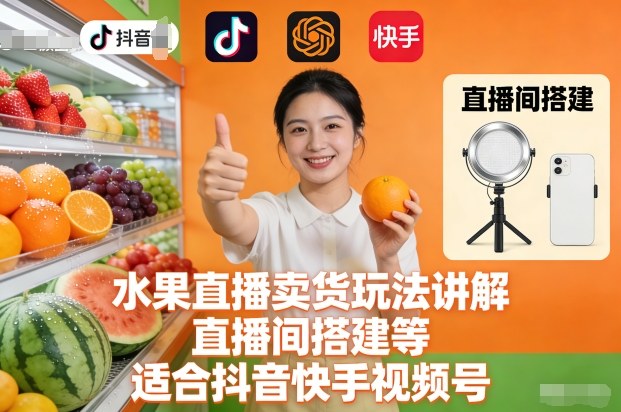 水果直播卖货玩法讲解、直播间搭建等，适合抖音快手视频号-乡甜网-郭猛农村淘宝