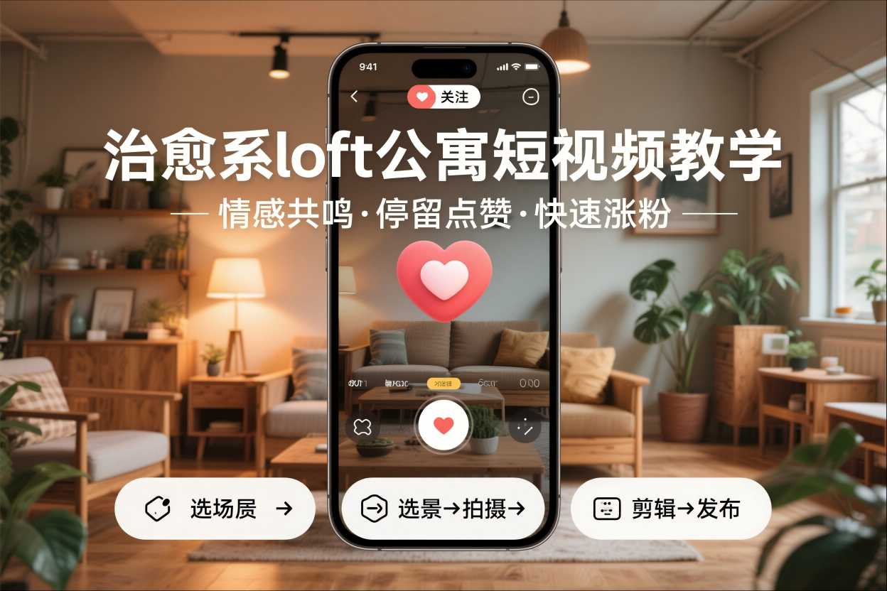 治愈系loft公寓短视频制作教学，情感共鸣引停留点赞关注，快速起号涨粉-乡甜网-郭猛农村淘宝