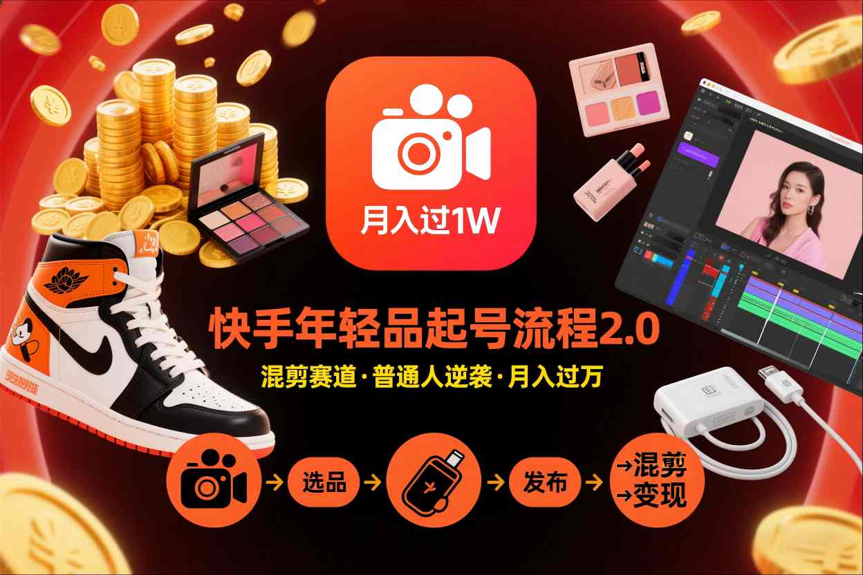 快手短视频带货年轻品起号流程2.0，快手年轻品混剪赛道，普通人也能月入过1W-乡甜网-郭猛农村淘宝